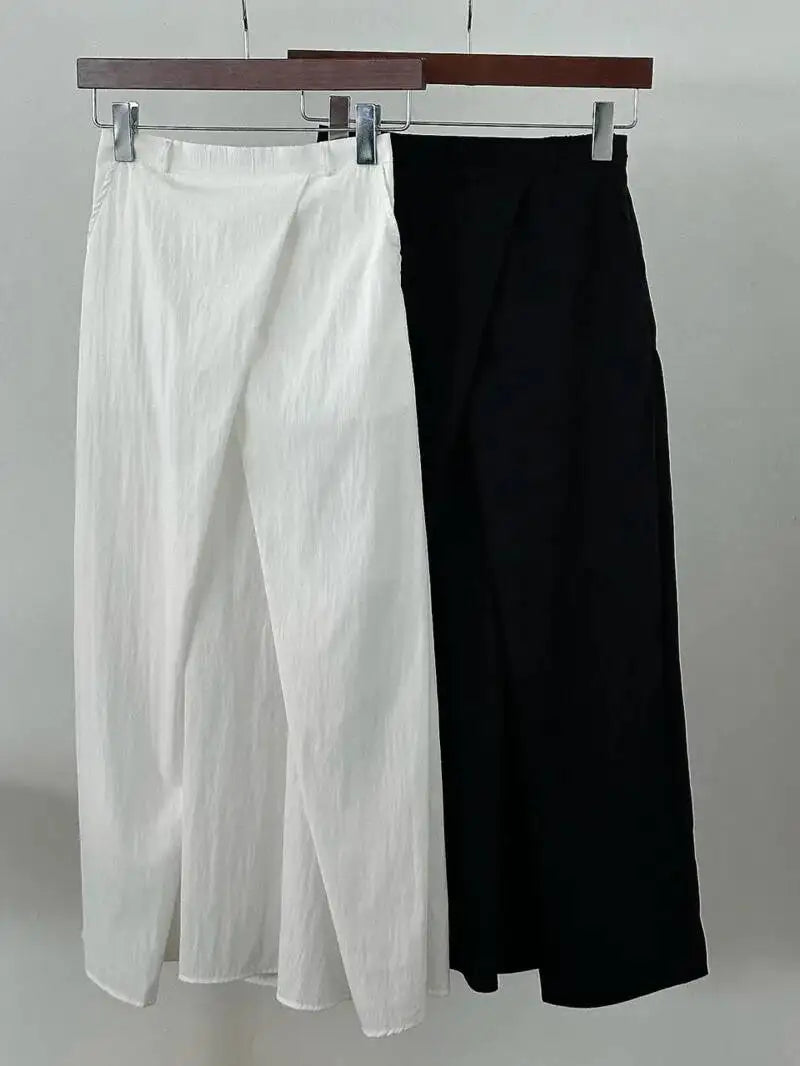 Loose Knee-Length A-Line Skirt Versatile Minimalist Design Commute High Waist Midi Pure Color Polyester Fiber Skirt WDM4