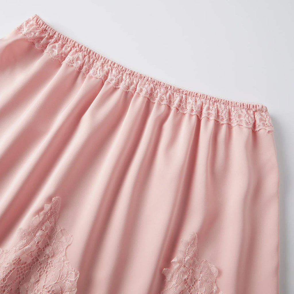 Summer Women's Satin Short Skirts Elastic Waist Lace Patchwork Skirts Half Slip Skirts Fashion
