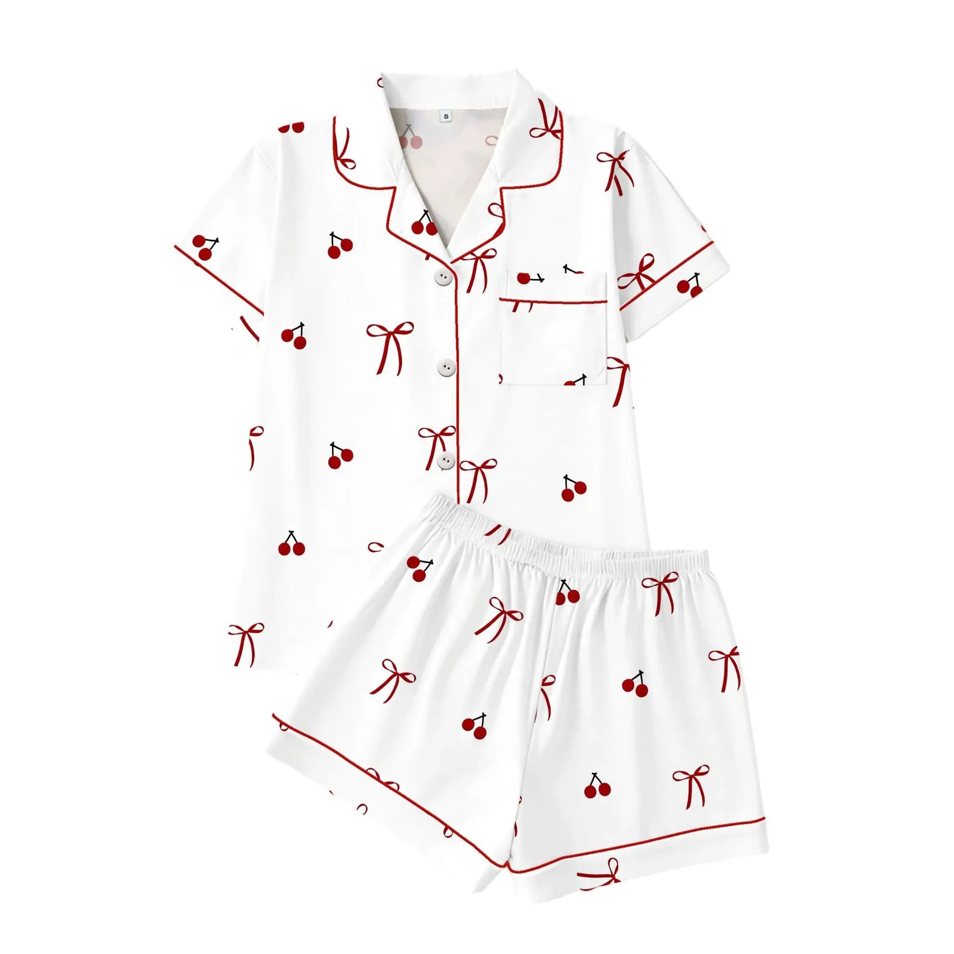 Women's Sleepwear Women's Comfort Printed Pajamas Set Milk Silk Cardigan Short Sleeve Shorts Homewear Set