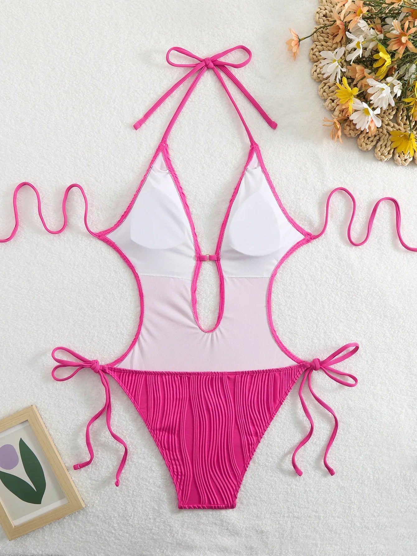 Sexy Halter V Neck Wrinkled Female Swimwear One Piece Swimsuit Women Backless Monokini High Leg Cut Bathing Suit Swim Beach Wear