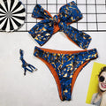 2026 Sexy Bikini Bandeau Women Blue Print Bowknot Swimwear Swimsuit Bikinis Set Bathing Suit Beach Bikini Female Removable Strap