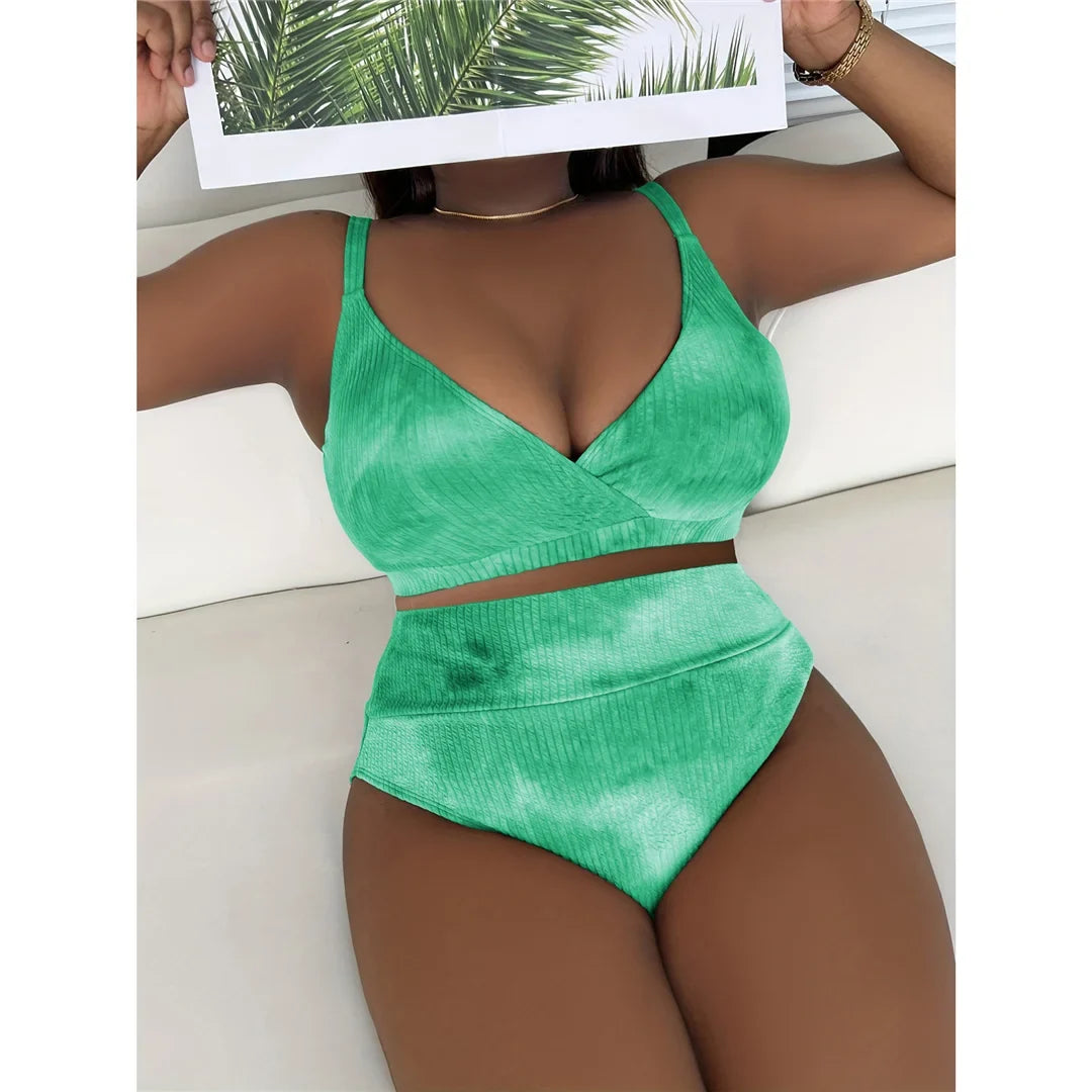 0XL - 4XL New Tie Dye Bikini Large Size Swimwear Plus Size Women Swimsuit Female Two-pieces Bikini set Bather Bathing Suit V5303