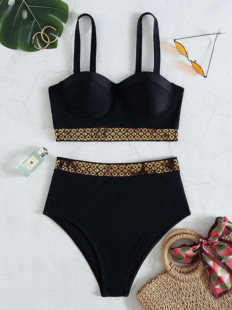 2025 Sexy Push Up Bra Cup Bikinis High Waist Bikini Female Swimsuit Women Swimwear Two-pieces Bikini set Bathing Suit Swim Lady