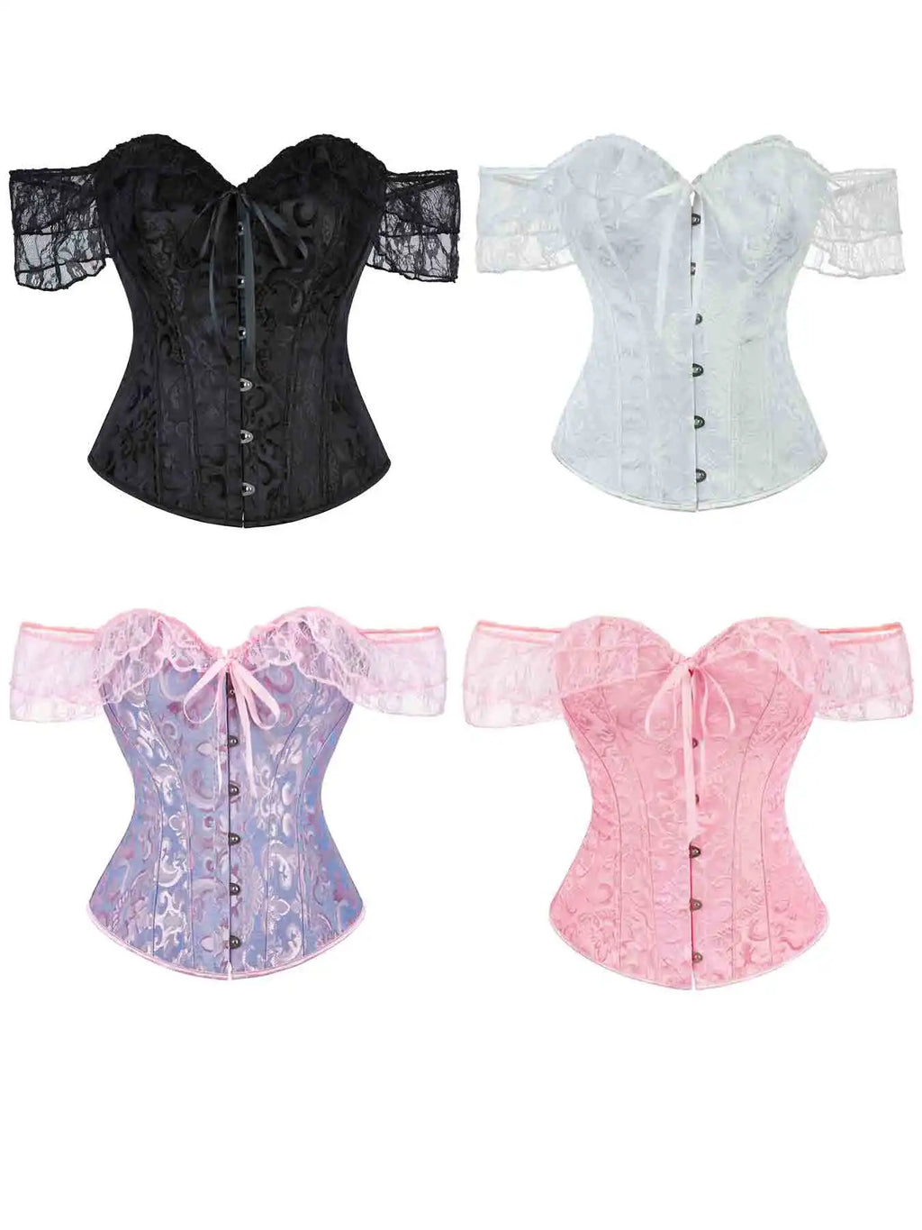 Corset's new retro lace fishbone body-shaping shirt with shoulder straps and bubble sleeves gathered to hold the sternum.