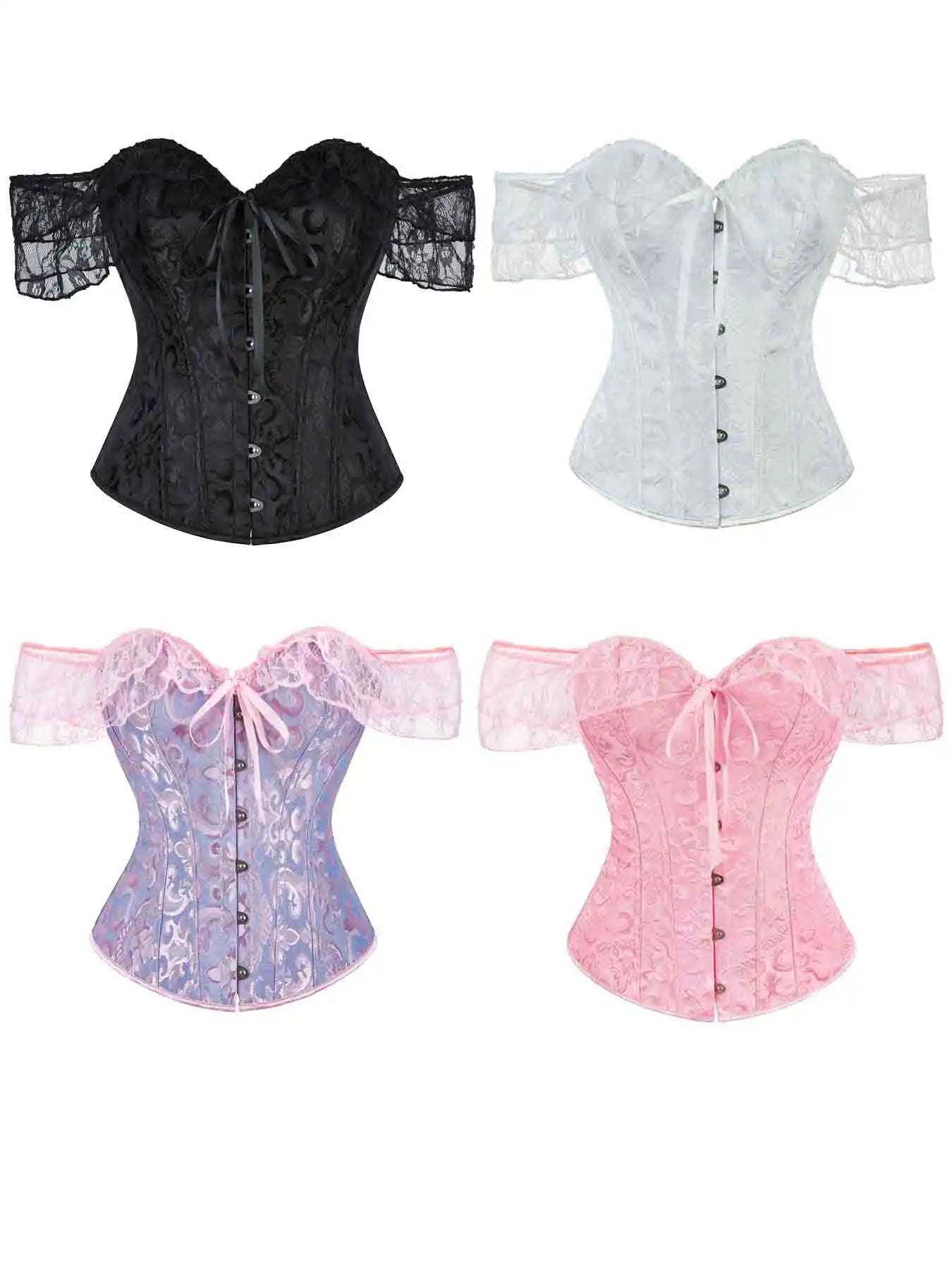 Corset's new retro lace fishbone body-shaping shirt with shoulder straps and bubble sleeves gathered to hold the sternum.