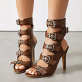 Fashion Buckle Women's Sandals Summer Shoes 2025 Sexy Cut-outs High Heels Black Peep Toe Footwear Party Office Dance Shoes Girls