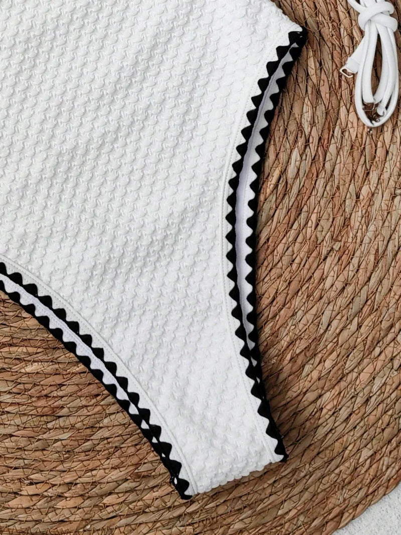 Sexy Bandeau One Piece Swimsuit Women White Patchwork Push Up Padded Slim Tummy Control Swimwear 2026 Beach Holiday Bathing Suit