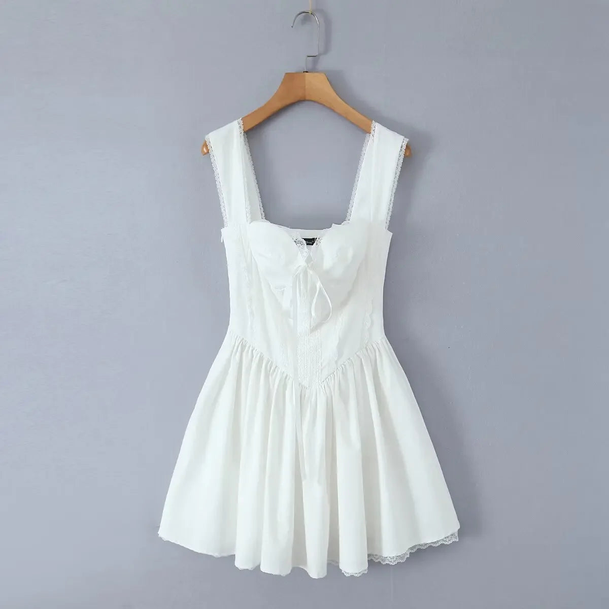 Foridol Bowknot Back Lace Up White Dress Women Sleeveless Lace Decor Summer Short Dress Elegant A-line Party Sundress 2025 New