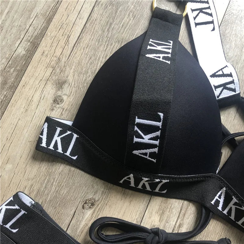 2026 Sexy Letter Print Bra Cup Bikini Women Swimsuit Female Swimwear Two Pieces Bikini Set Push Up Bathing Suit Swim Beach Wear
