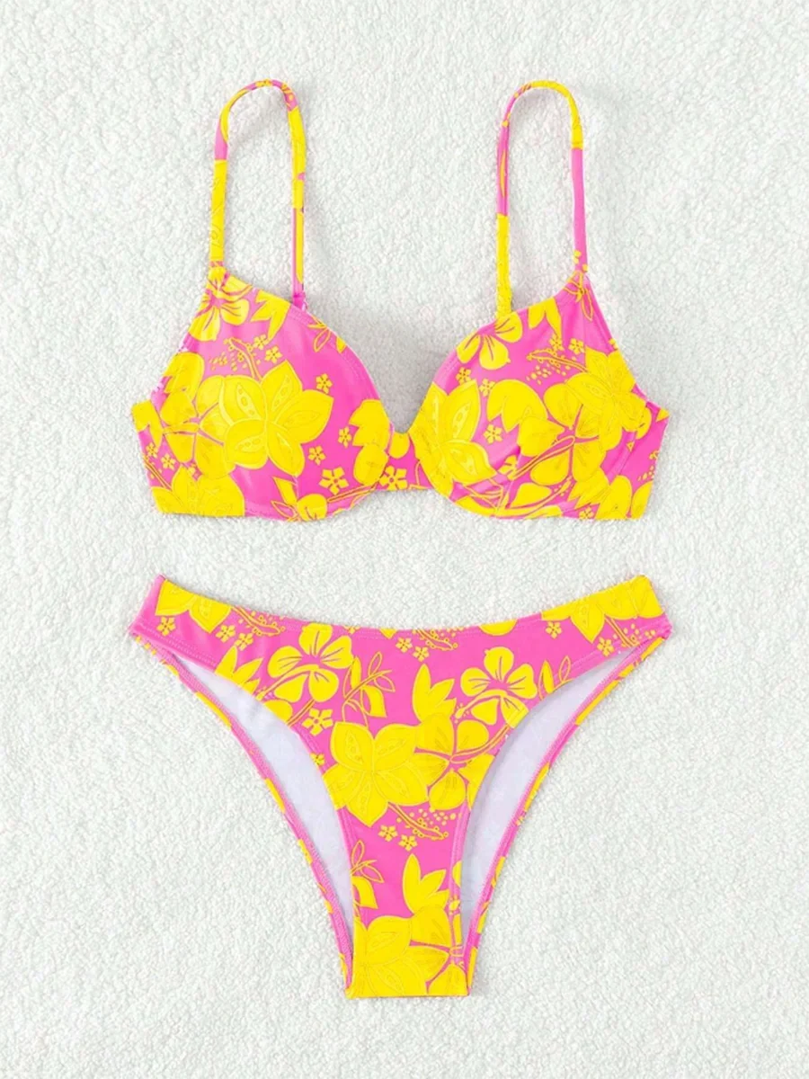 Strappy Underwire Bikinis 2025 Printed Floral Swimwear Female Sexy Swimsuit Women Bathers Bathing Swimming Swim Suit Beachwear