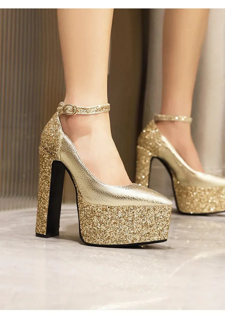 Spring and Autumn New Pattern Fashion European Style Super-high Heel Women's Shoes Banquet Sequin Sexy High-heeled Women Shoes