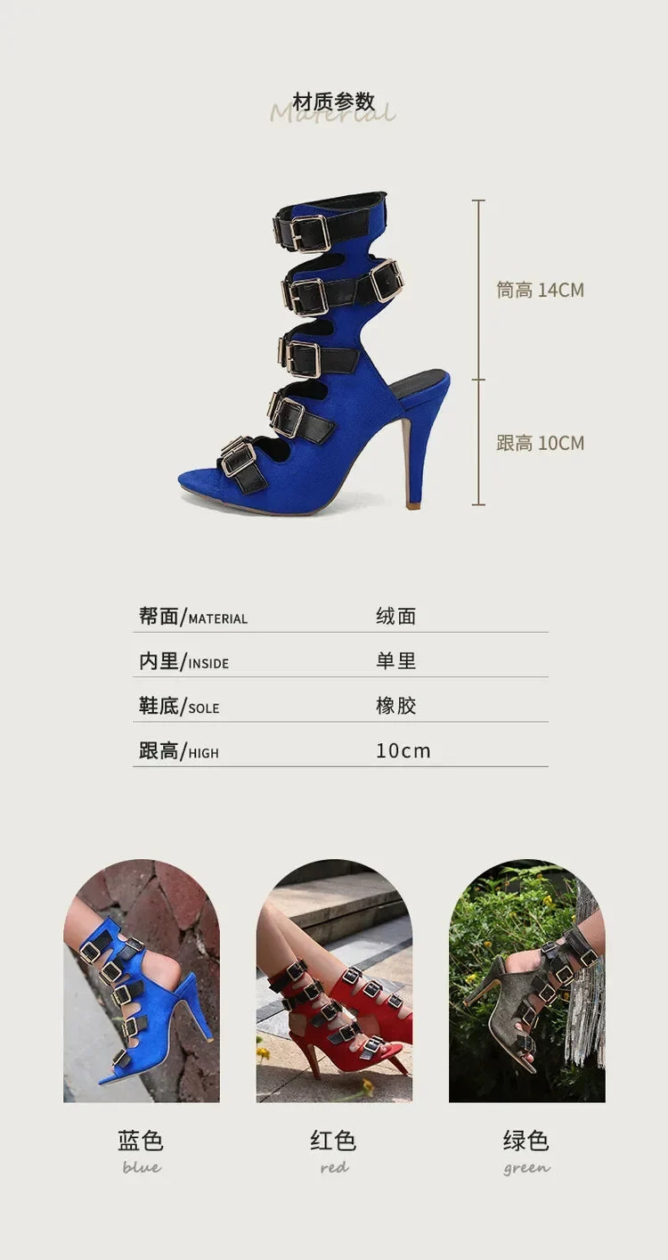 10cm Ultra High with Open Toe Multiple Buckle Strap Belt Sexy Club High Heels Summer Shoes Gladiator Cool Boots Sandals Women