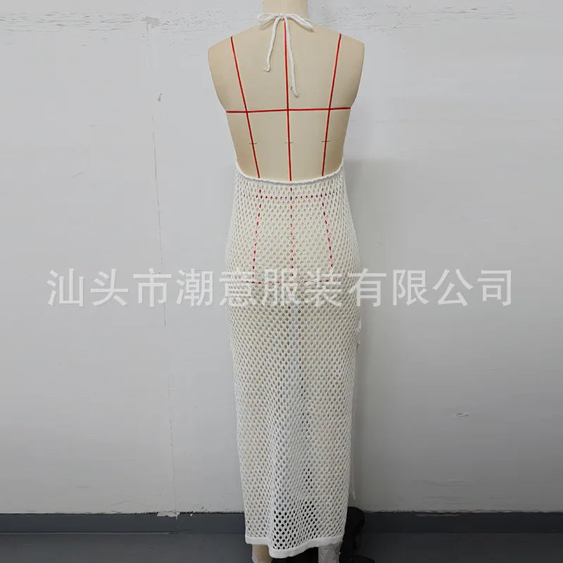 DEKA Women Knitted Beach Deep V Cover Ups Crochet Cutout Backless Dress for Bikini Swimsuit Bathing Suit Summer Clothes