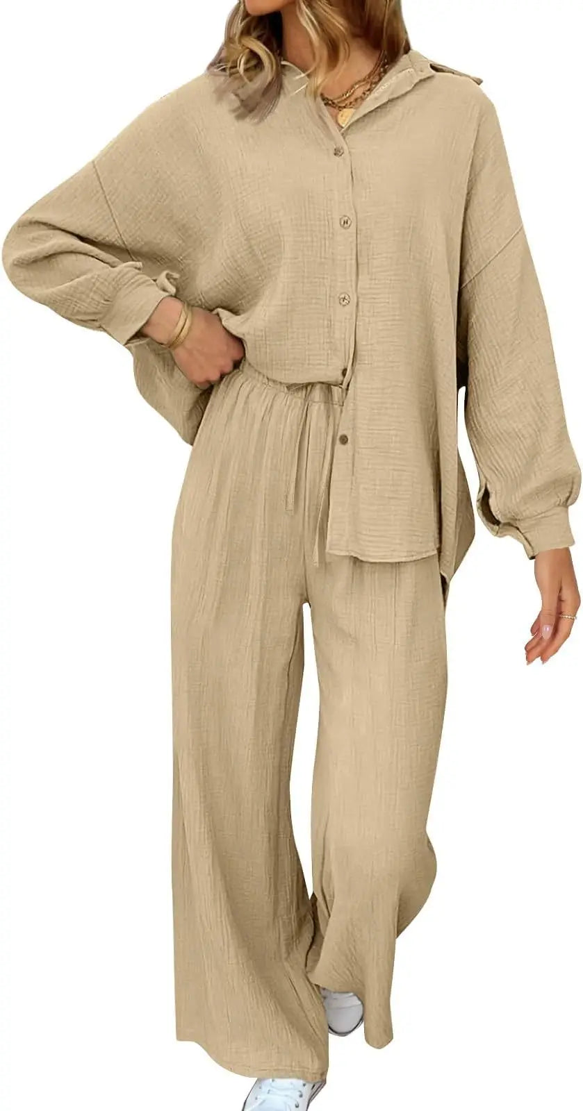 2026 Spring and Summer Casual Suit New Fashion Suit Loose Casual Top Wide Leg Pants Two-piece Set for Women