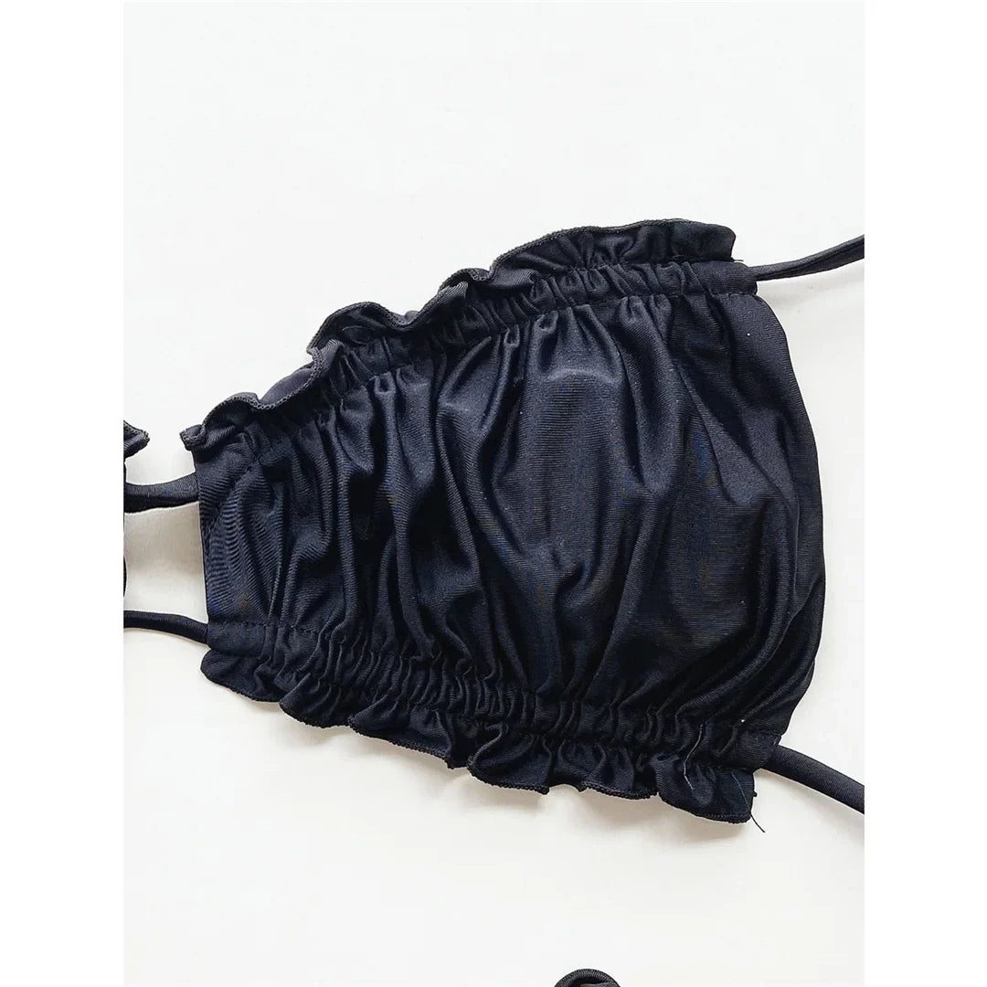 Sexy Ruffled Frilled Pleated Ruched Bikini Women Swimwear Female Swimsuit Two-pieces Bikini Set Bather Bathing Suit Swim V3239