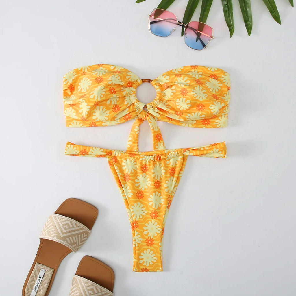 2026 Micro Bikini Women Swimwear Bandeau Swimsuit Woman Female Biquini Thong Bikinis Set Floral Brazilian Bathing Suit Beachwear