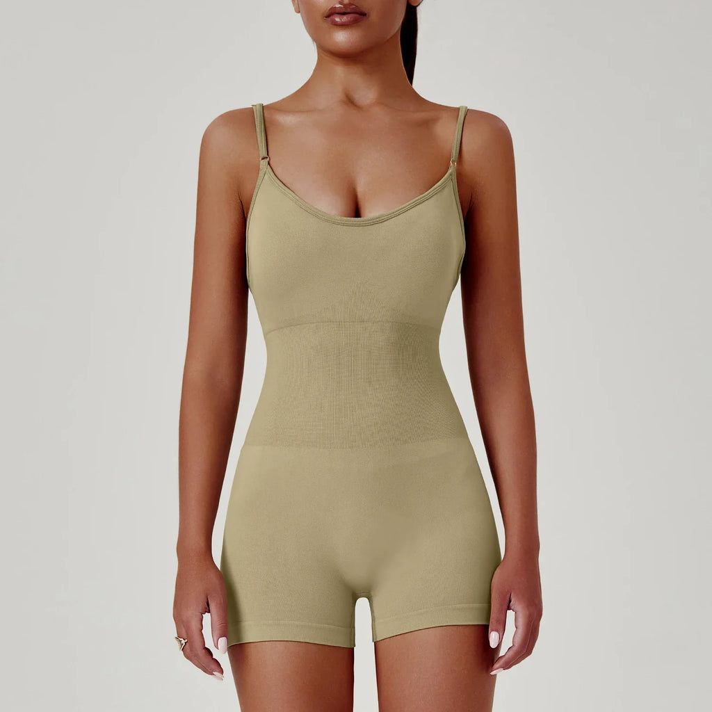 Solid Color Cross Back One Piece Yoga Shorts - Comfortable Cropped Yoga Jumpsuit for Women