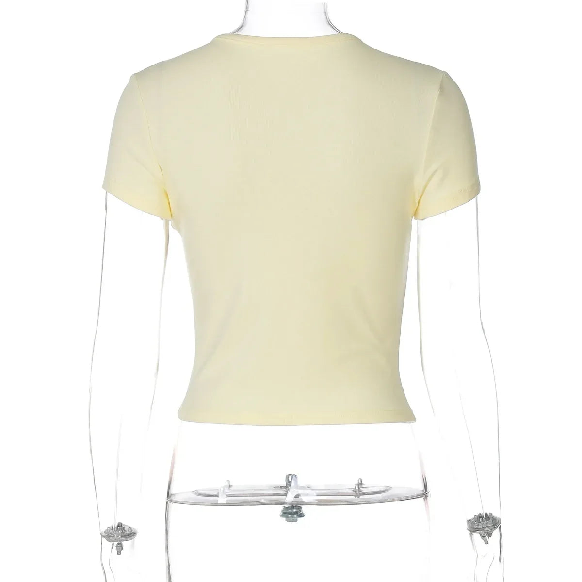 Woman Clothing Letter Print Short T-shirts Y2K Streetwear 2026 Summer O-neck Slim Fit Crop Tops Vacation Beach Tees Light Yellow