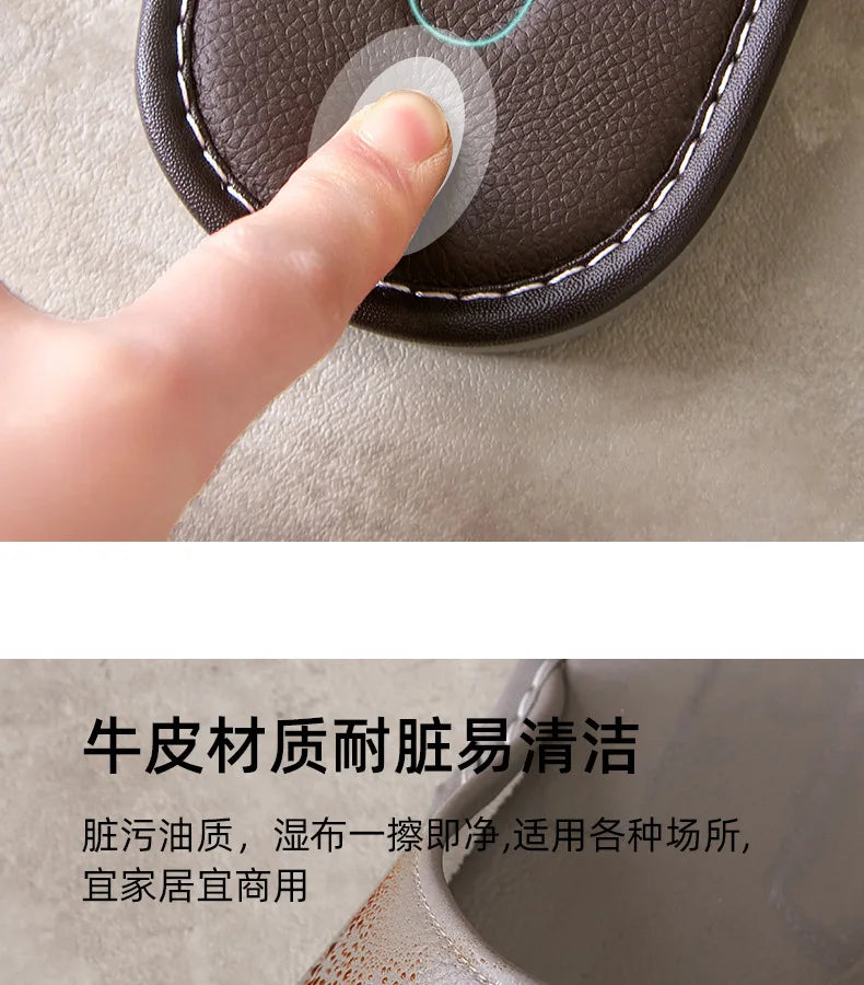 Big Size EU48 Indoor Slippers For Women Men Spring Summer House Shoes Soft Leather Anti-slip Open Toe Couples Home Floor Slides