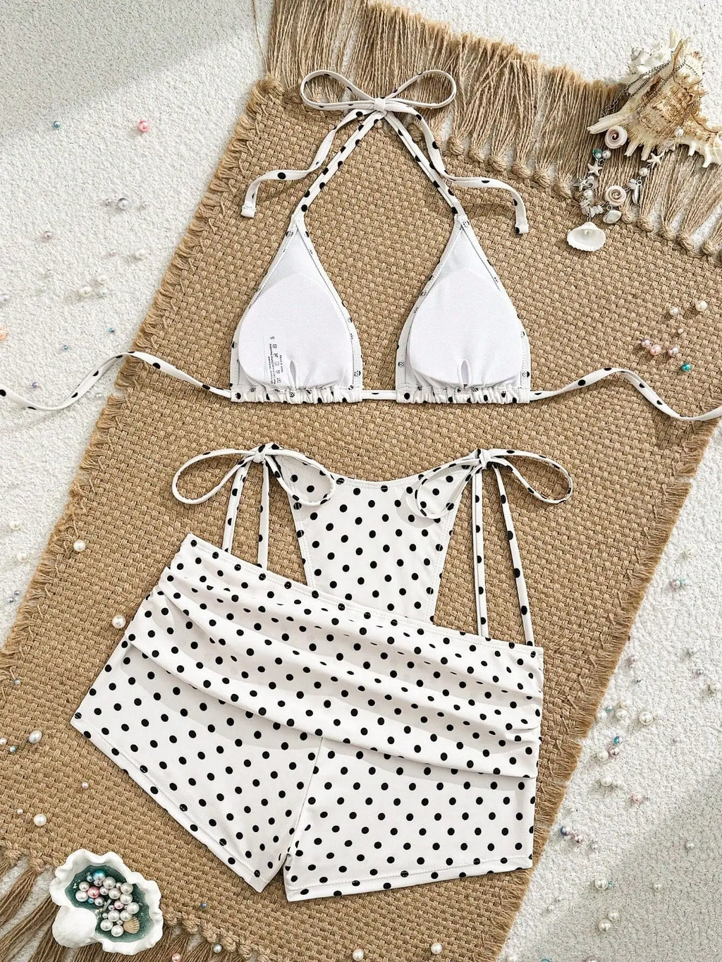 With Shorts Polka Dot Halter Mini Micro Thong Bikini Female Swimsuit Women Swimwear Three-pieces Bikini Set Bathing Suit Swim