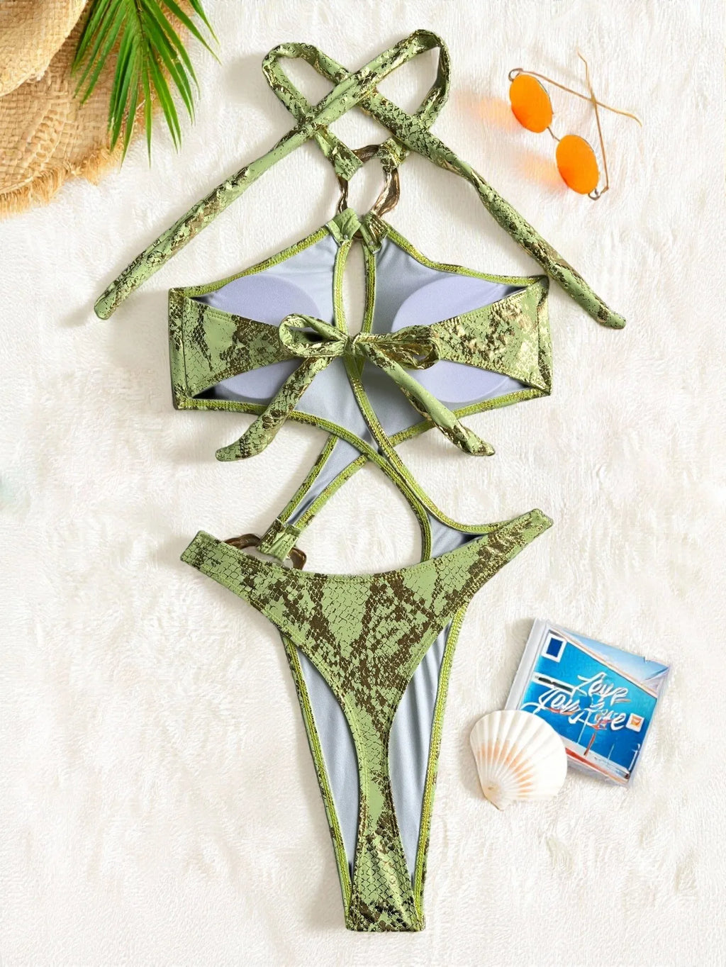 2026 New Sexy Hollow Out Women's Swimsuit Halter Lace-up Bodysuit Cross Bandage Backless Swimwear Push Up Bathing Suit Beachwear