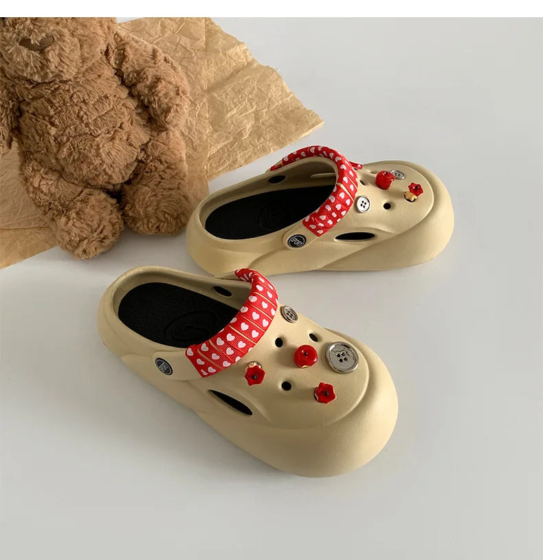 Women Fashion Clogs Indoor Street Slippers Cute DIY Apple Summer Autumn Platform Shoes Soft EVA Female Daily Walking Sandals