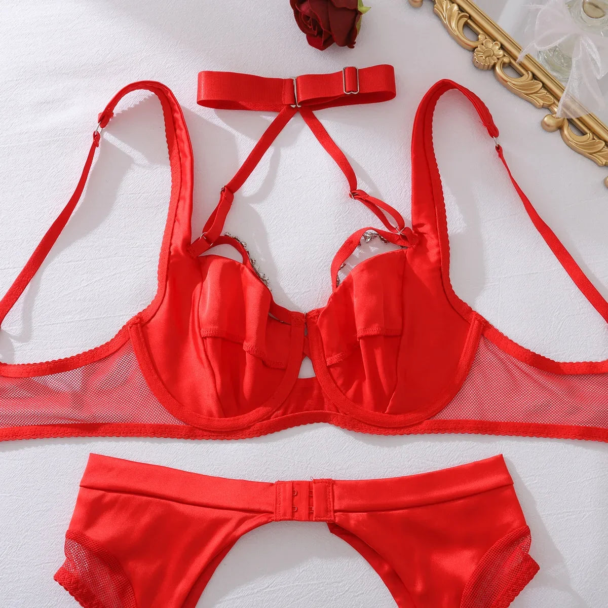 Women's sexy lingerie split set, sexy bra, comfortable and breathable see-through set
