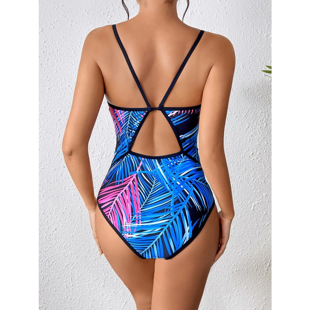 Blue Print One Piece Swimsuit Female 2026 Bandeau Swimwear Women Backless Bathing Suits Summer Beach Wear Sports Monokini