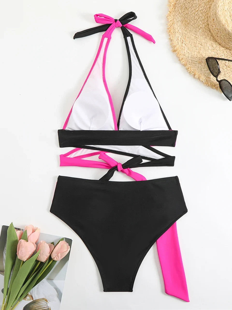 Sexy Halter Bikini 2026 Criss Cross Solid Swimsuit High Waist Swimwear Female Bathers Bathing Swimming Suit Padded Beachwear