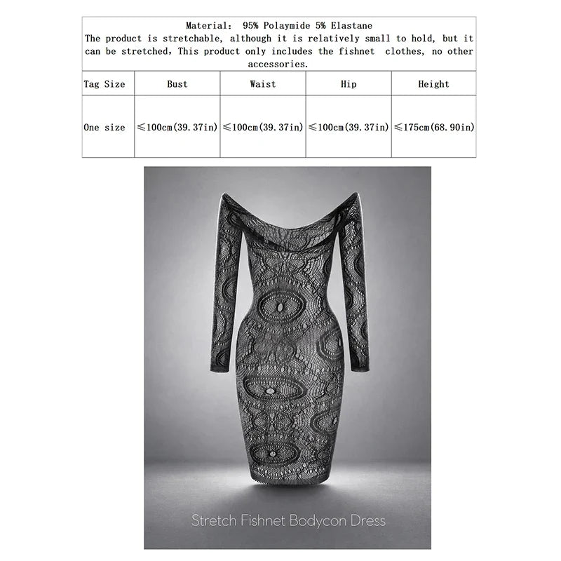 Women Sheer Mesh Long Sleeve Beach Cover Up, Sexy See-Through Fishnet Dress, Solid Bodycon  For Summer Beach Party