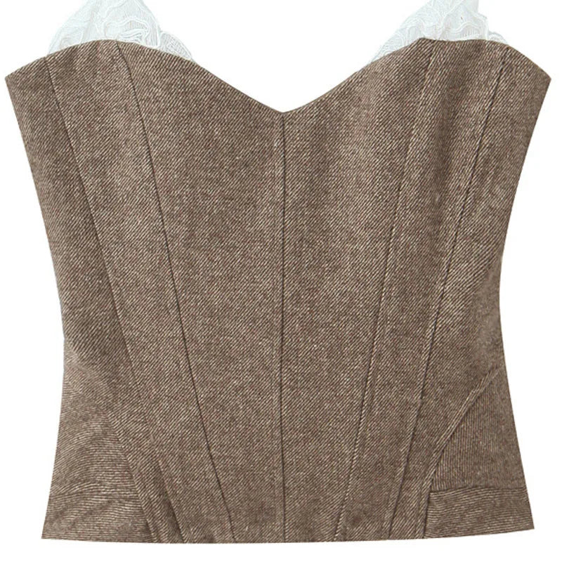 French Fashion Elegant Top Slim Fit Ribbed Waistband Tube Top Crop Top Camisole Vest Bustier Top For Woman Pure Desire EWKE
