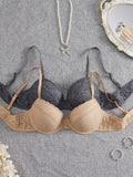2PCS Floral Lace Push Up Bras for Women Underwire Support Lingerie Underwear Comfort Thin Adjustable Strap Daily Lace Bra Set