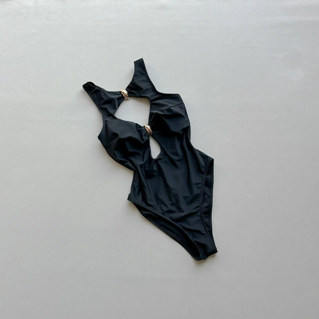 2026 New Summer Women Sexy Hollow Out One-piece Suit Swimwear Bodysuit Ring Decor Swimsuit High Waist Push Up Monokini Beachwear