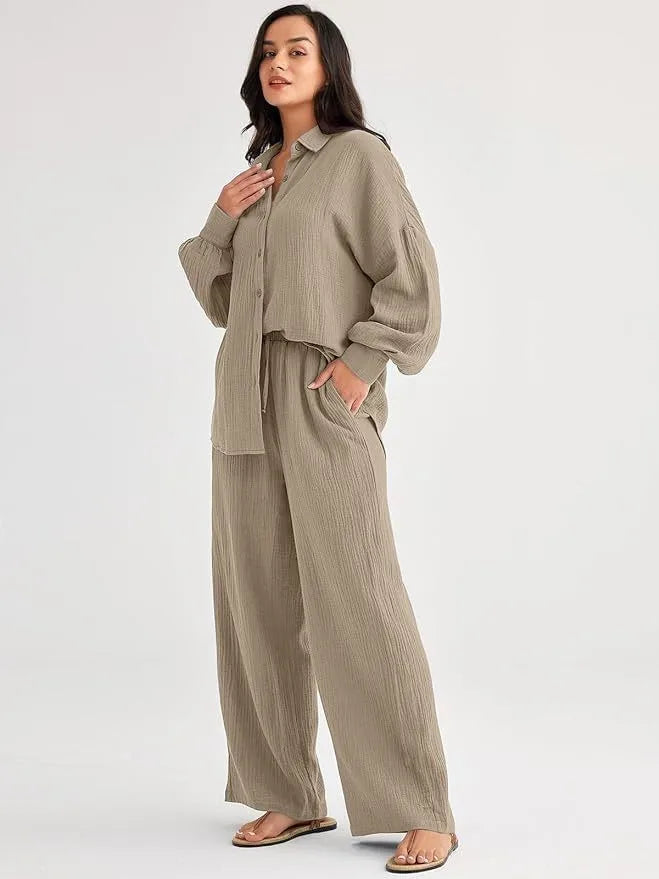 2026 Spring and Summer Casual Suit New Fashion Suit Loose Casual Top Wide Leg Pants Two-piece Set for Women