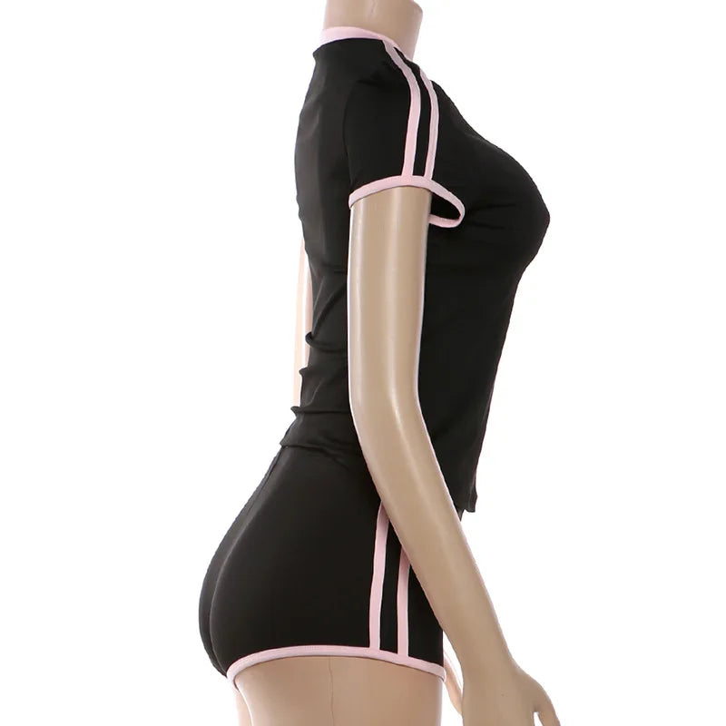 2026 New Women's Sexy Hot Girl Slim Fit Crop Top Shorts Set Solid Color Block High Waist Shorts Two Piece Outfit