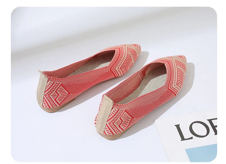 Elegant Leopard Knitted Ballet Flats Woman Pointed Toe Mesh Moccasins Ladies Fashion Walking Loafers Slip-on Soft Driving Shoes