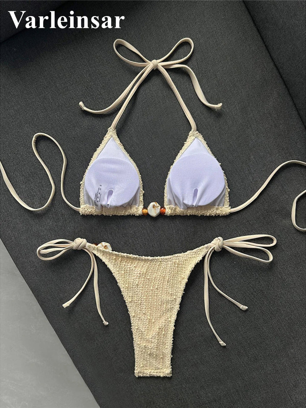 Halter Fishnet Bikini Women Swimwear Female Swimsuit Two-Pieces Bikini Set High Cut Leg Padded Bather Bathing Suit Swim V8339