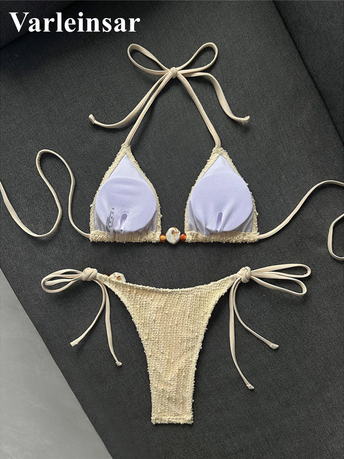 Halter Fishnet Bikini Women Swimwear Female Swimsuit Two-Pieces Bikini Set High Cut Leg Padded Bather Bathing Suit Swim V8339
