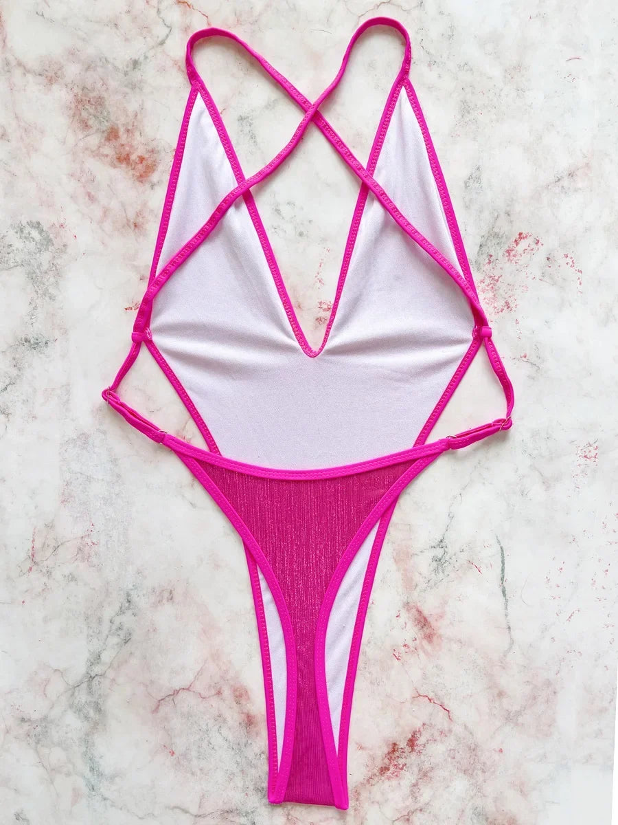 Extreme Mini Micro String Cross Backless Women Monokini Swimwear One Piece Swimsuit Female High Cut Bathing Suit Swim Beachwear