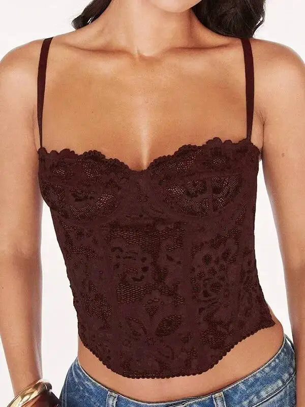 Lace Fishbone Crop Top Hot Girl Slim Fit Tank Top Sexy Body Shaping Backless Backless Deep V Suspenders Sleeveless Top 2RZV