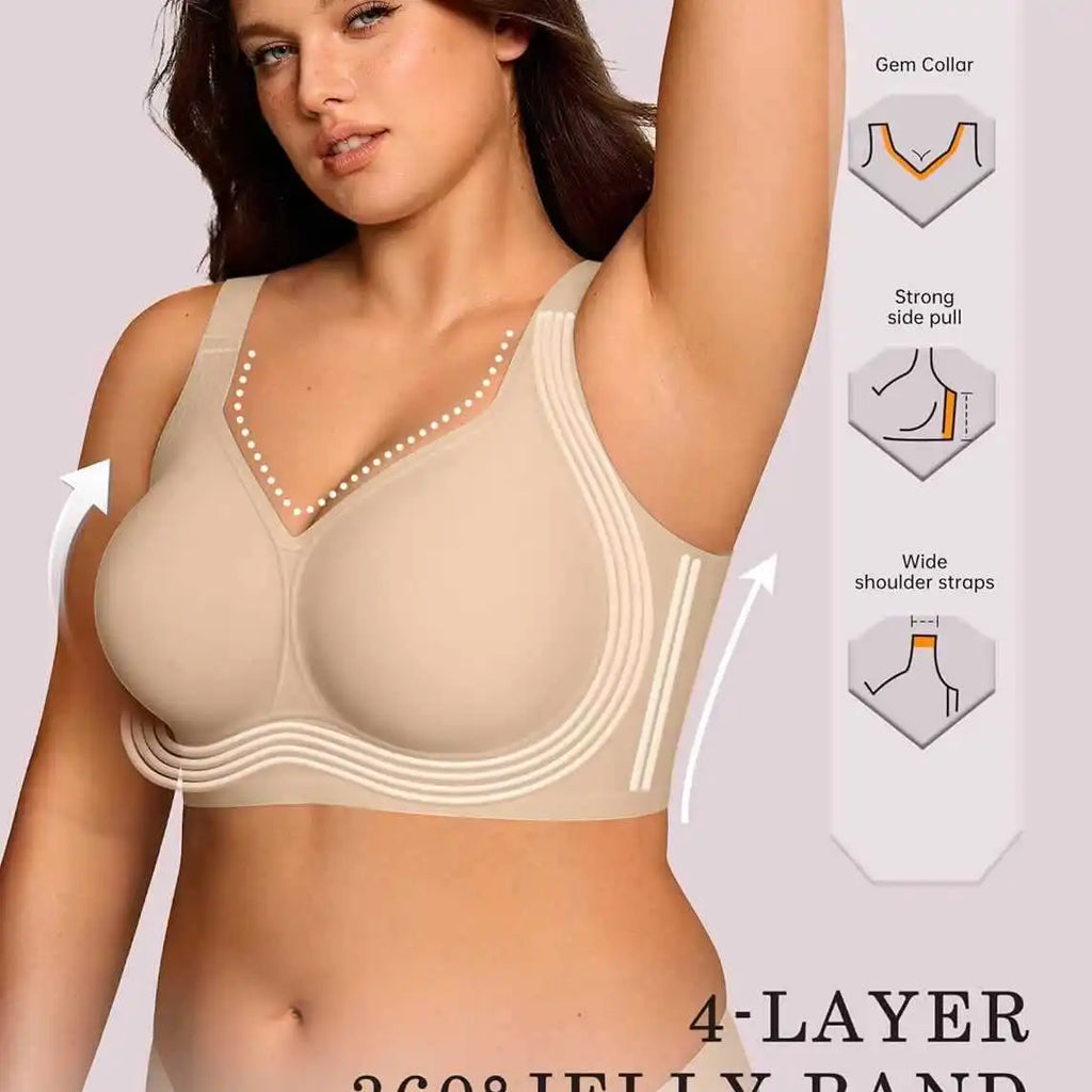 Womens Wireless Jelly Seamless and Wire-free Bra Supportive Full Cup Soft Support Comfortable and Breathable Bra Plus Up