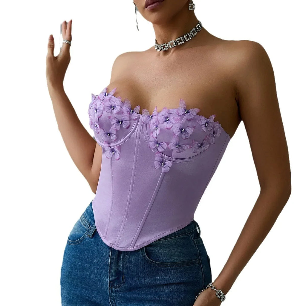 Hot girl's low-cut butterfly tube top rhombus underwired fishbone top