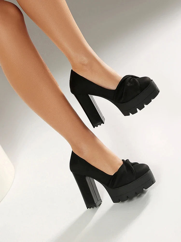 Plus Size Cross Soft PU Upper Platform Ultra Coarse Heel Shallow Breathable High Heels Office Women's Shoes