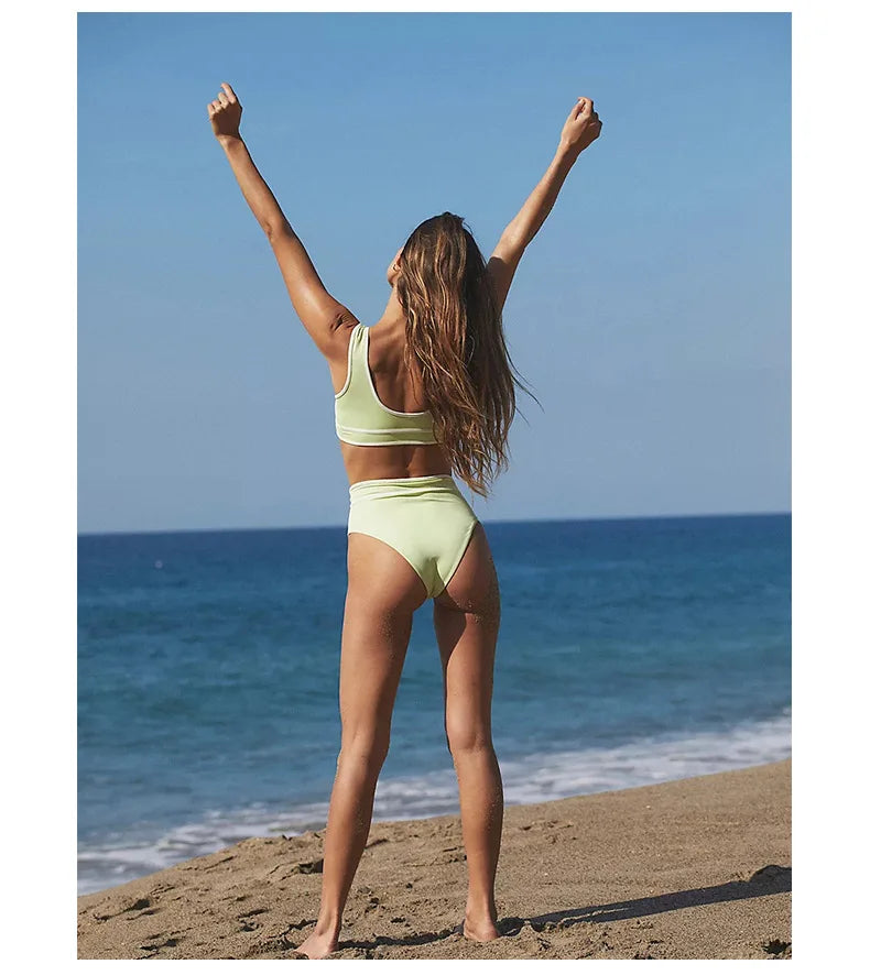 2026 Sexy Sports Bikini Women Push Up Swimwear Swimsuit High Waist Patchwork Solid Bikinis Set Bathing Suit Beach Bikini Female