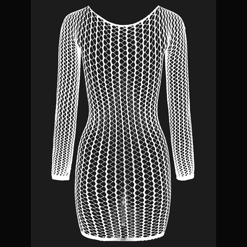 1 Piece Beach Cover Up without Bikini Summer's Hottest Mesh Swimsuit Women Summer Pool Swimwear Long Sleeves Hollow Out Dress