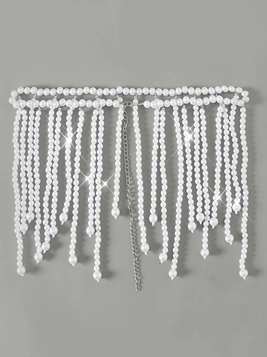 Luxury Pearls Chain Fringe Tassel Bikini Bottom Swim Brief Women Swimwear Female Bather Brazilian Tanga Panties Underwear