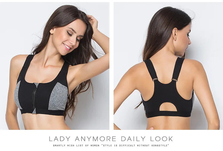 Sports Bra Women Front Zipper Double Inner Cup Push Up Patchwork Tops Female Yoga Fitness Shockproof Vest Sport Bras for Women
