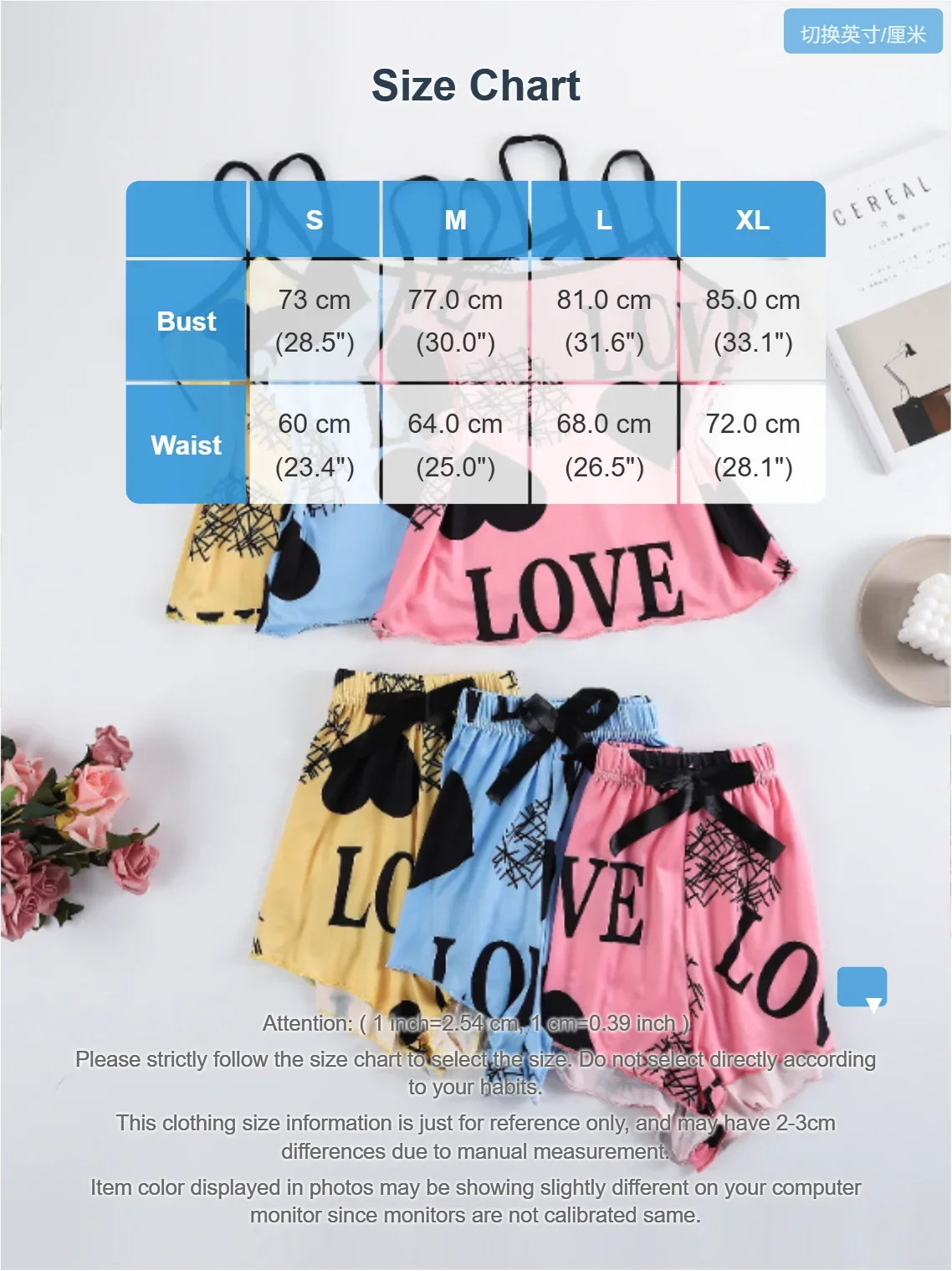 Love Print Pajama Set Women Summer Cami Top and Shorts Loungewear Sleepwear Cute Heart Letter Print Nightwear Home Clothes