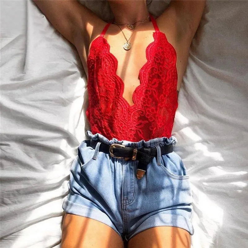 Women Sexy Underwear Set Lace Fishnet Bodysuit Lingerie Floral Perspective Sleepwear Transparent Lingerie Set One-Piece Bra Sets