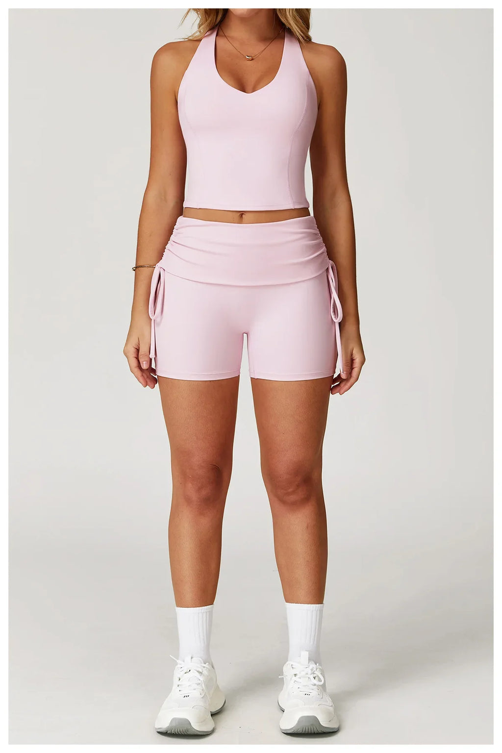 Women's Yoga Pants Summer Folding Drawstring High Waisted Nude Tight Sports Shorts Breathable Tummy Control Workout Leggings